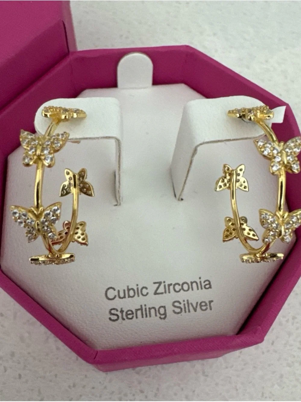 Rachel Zoe Gold Butterfly Hoop Earrings with Pink Box